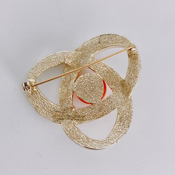 Vintage Signed Sarah Coventry 1960s Atomic Brooch Modernist Gold Tone Orange - Picture 5 of 8